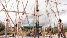 A Scaffold of bamboo and circus performers