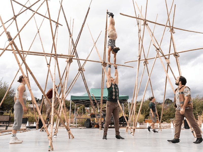 A Scaffold of bamboo and circus performers